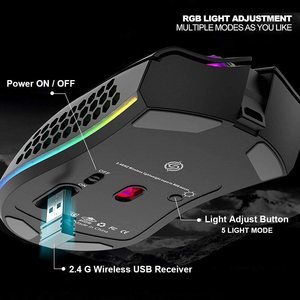 Souris de jeu optique sans fil ergonomique légère avec rétroéclairage RGB 800-1600 DPI, 6 boutons, rechargeable, OEM, pour téléphone portable, ordinateur portable, PC - Product Image 2