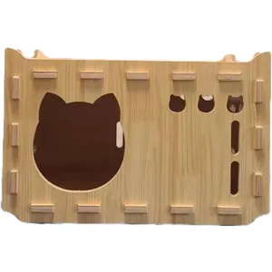 Chinese Pet House Custom Design Manufacturer Cute Style Pet Furniture Indoor Assembled Wooden Tenon Structure Dog Cat Kennel