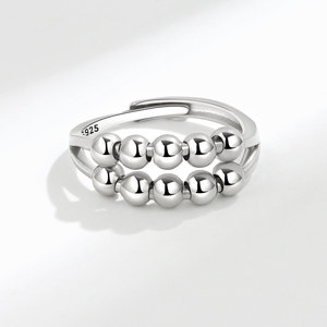 Anillo giratorio vintage liso con cuentas, ajustable, de cobre con baño de rodio, joyería antiestrés unisex. - Product Image 5