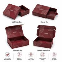 Boîte d'expédition en carton ondulé rouge avec logo personnalisé, motif de feuilles blanches, emballage cadeau, boîte en papier cartonnée, vente en gros