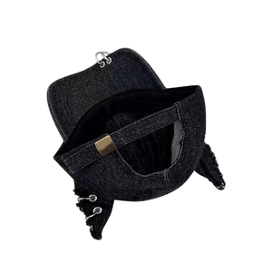 Ripped Denim <b>Baseball</b> <b>Cap</b> With 3D Ears And Metal Rings Punk Style Unisex Adjustable Hat Custom Logo Front Panel - Product Image 4