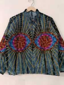 Veste en velours Suzani avec broderie oculaire et teinture nouée à la main, motif œil maléfique, pour l'hiver, style kimono - Product Image 5