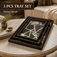Juego de 3 bandejas para servir - Bandejas decorativas de chapa de madera MDF de primera calidad con un moderno patrón geométrico para mesa de centro