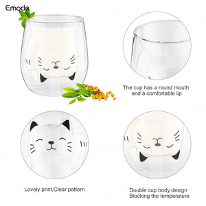 Caneca de café criativa em forma de gato, copo de vidro borossilicato de parede com dupla camada, novo design, 250ml sem alça - Product Image 5