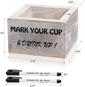 Bar de fiesta de granja, decoración rústica de boda, Mark Your Cup y Drink Up, portavasos individual de fiesta de madera, incluye rotuladores y ranura para rotuladores - Product Image 4