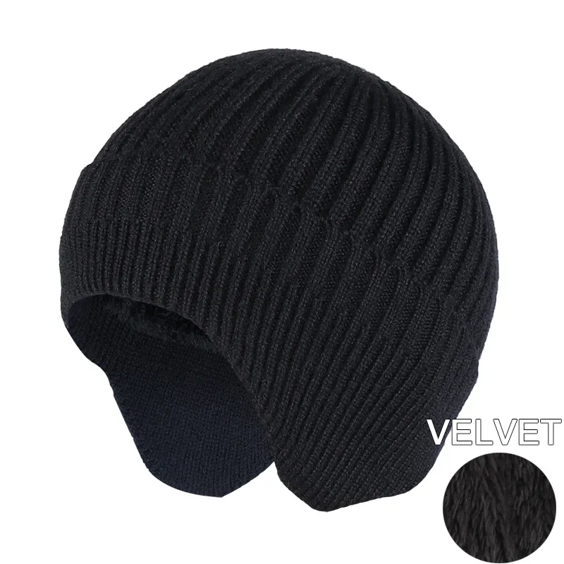 Vente en gros de cache-oreilles Oem Odm tendance unisexe chapeau en velours concassé personnalisé bonnet tricoté personnalisé bonnet vierge en gros