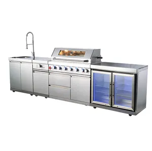 Cozinha ao ar livre Free Standing Standing Stainless Steel Commercial Kitchen Barbecue BBQ Gás Grill