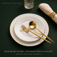 Assiettes plates en porcelaine fine neuves, prêtes à être expédiées, certifiées FDA et CE, faible MOQ, livraison rapide, en stock