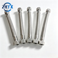 Tuyau flexible en acier inoxydable fileté, connecteur métallique tressé ondulé pour eau, gaz, huile