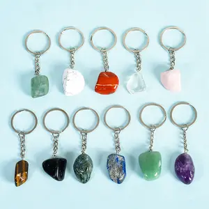 Wholesale Natural Crystal Purple Green Yellow Red Tiger Rye Blue Gold Rolling Natural Stone Crystal keychain