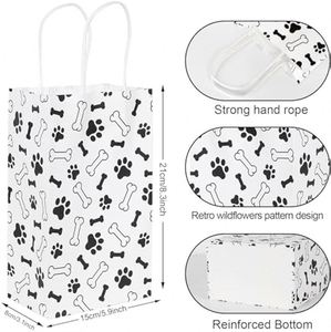 Sacs à friandises en papier motif empreinte de patte d'animal avec poignées, noirs et blancs, réutilisables, décoratifs, pour bonbons et cadeaux, sacs pour fêtes canines - Product Image 2
