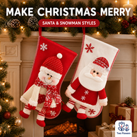 Deux chaussettes de Noël brodées de fleurs - Chaussettes surdimensionnées en polyester tridimensionnelles avec motif bonhomme de neige et bonbons, idéales comme sac cadeau