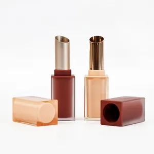 Cosmético de alta calidad, lujo, vacío, personalizado, cuadrado, acrílico, tapa transparente, contenedor de lápiz labial, tubo de oro rosa, caja de embalaje en abundancia