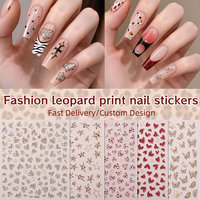Stiker Dekorasi Kuku & Casing HP Anti Air Motif Hati Leopard Pink Y2K Berlapis Emas, Perekat Sendiri, Tidak Beracun, Grosir
