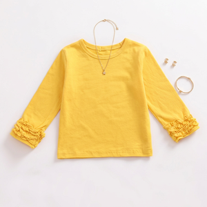 Girls' Spring Autumn Winter Comfortable Soft Crew Neck Long Sleeve T-Shirt 100% Cotton Breathable Wood Ear Lace Cuffs Versatile - Product Image 5