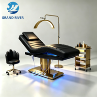 Cama Eléctrica para Pestañas con Precio de Mayoreo, Camilla Curva para Spa Facial y Masajes, 4 Motores, Cama de Belleza Dorada y Blanca para Set de Muebles de Salón