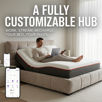 Lit d'hôtel intelligent de luxe avec cadre réglable, matelas en mousse, taille King, relevage tête et pieds pour projets hôteliers, OEM ODM personnalisé