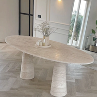 Table à manger ronde en pierre moderne personnalisée Newstar Natural Travertine avec pieds en travertin