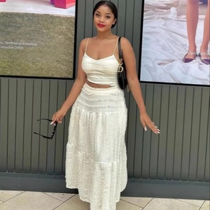 2025 Summer Women's Casual Solid Color Two Piece <b>Set</b> Age Reduction Day Wear with Big Swing Skirt Short Style Solid Dyeing - Product Image 4