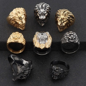 Cincin Singa Baja Anti Karat Berlapis Emas 18K PVD Beiyan Jewelry, Cincin Pria Freemason Jangkar Hitam Punk yang Dapat Dipersonalisasi untuk Pesta Pernikahan - Product Image 1