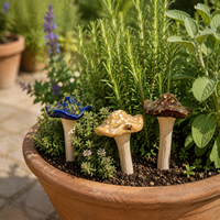 Décorations de jardin en céramique bohème faites à la main en forme de champignons, 4 couleurs, 4 pièces, pour plantes en pot, jardin féerique, inserts mignons pour plantes