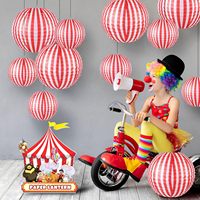 Lanternes en papier rayées rouge et blanc pour carnaval, décorations suspendues pour cirque, carnaval, Noël, baby shower, fête de fiançailles - Fournisseur