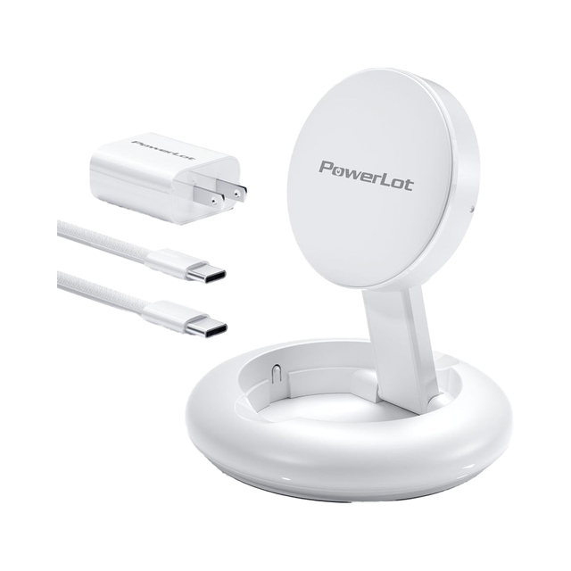 PowerLot 15W Qi2.0 Wireless Charger Type-C Port 9V/2A Short Circuit Protection for 16/15/14/13/12 Includes 20W PD Charger