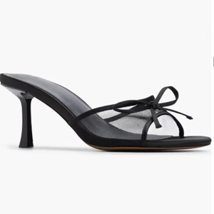Sandales à talons aiguilles personnalisées à enfiler avec nœud sur l'orteil, talons ouverts à bout rond pour l'été, chaussures habillées pour femmes et jeunes filles - Product Image 1