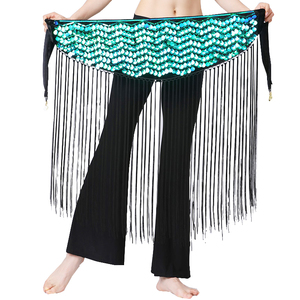 Sparkling <strong>Fish</strong> Scale Triangular Long Tassel Belly Dance Wrap Skirt <strong>Costume</strong> - Product Image 3