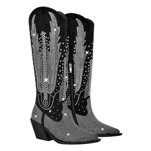 <strong>Sparkly</strong> Black Cowboy <strong>Boots</strong> for Women Rhinestone Embellished Knee High Western <strong>Boots</strong> - Product Image 3