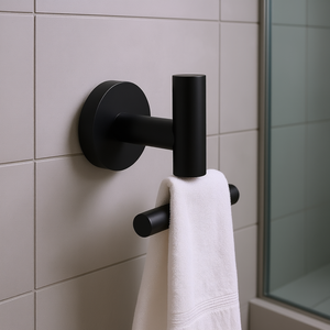 ตะขอแขวนเสื้อคลุมสแตนเลสสีดำด้านทันสมัย ติดผนังห้องน้ำ ดีไซน์มินิมอล ไม่ต้องเจาะ 6 ชิ้น - Product Image 2