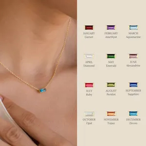 Dainty Baguette Birthstone CZ Gemstone Charm December birthstone Necklace For Woman Girls Gift Emery Birthstone Necklace