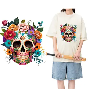 Street Culture Butterfly Flower Skull Iron On Transfer For Clothing Dtf Transfers Ready To Press Heat Transfer Printing