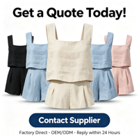 Ensemble deux pièces pour femmes VELAN avec logo personnalisé, tissu en lin blanc d'été, sans manches, ensembles décontractés pour femmes avec poche