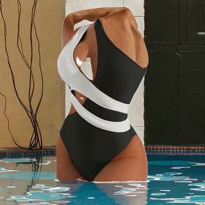 Maillot de bain femme 2024 en nylon/coton, ensemble 2 pièces patchwork, coupe haute, rembourrage amovible, push-up, avec étiquette/étiquette personnalisée OEM et impression de logo - Product Image 3