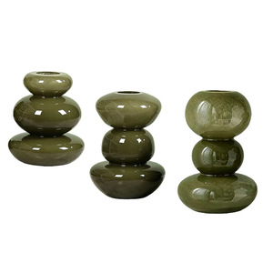 <span class=keywords><strong>Vaso</strong></span> in Vetro Verde Oliva Lucido a Tre Strati, Forma di Ciottolo, 3 Misure, Contenitore <span class=keywords><strong>per</strong></span> Fiori in Vetro <span class=keywords><strong>per</strong></span> Arredamento Minimalista Wabi Sabi - Product Image 5