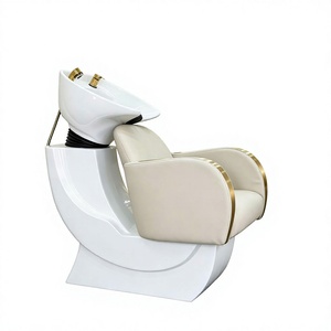 ชุดอุปกรณ์ล้างผมสมัยใหม่ เก้าอี้สระผมหุ้มเบาะสีเบจพร้อมอ่างล้าง - Product Image 1