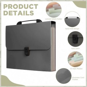 Porte-documents extensible noir format A4, organiseur accordéon 13 poches, avec poignée durable et fermeture à boucle - Product Image 4