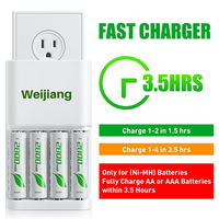 Batteries rechargeables NiMH AA, chargeur de batterie électrique intelligent à 4 baies, charge rapide, LED, pour la maison