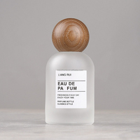 Botol Parfum Kaca Buram 30ml 50ml, Botol Semprot Silinder dengan Tutup Bola Kayu untuk Kemasan Parfum