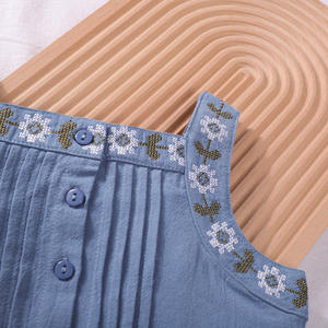 Set pakaian anak musim panas, setelan celana kaki lebar suspender dua potong warna biru dua potong, set pakaian putri bayi perempuan - Product Image 6