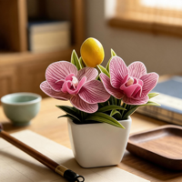 Vente en gros de mini orchidées Phalaenopsis artisanales en pot, motifs fruités, style naturel, fleurs artificielles, bonsaïs pour restaurants