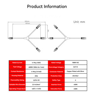 고품질 IP67 태양광 커넥터 3-투-1 Y-브랜치 Y4 4mm² 1000V 30A PV 케이블 패널 커넥터 (태양광 발전 시스템용) - Product Image 3