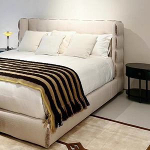 Cadre de lit moderne et confortable en bois de bouleau écologique, rembourré en tissu, taille <span class=keywords><strong>King</strong></span> <span class=keywords><strong>Size</strong></span>, pour la maison, l'appartement, l'hôtel et la villa - Product Image 1
