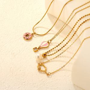 European American Fashion <b>Necklace</b> Iridescent Dripping Hot Air Balloon Pendant <b>Pearl</b> Chains 18K <b>Gold</b> Plated Jewelry Trendy Style - Product Image 3