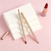 Kuas Bibir Retraktil Dua Sisi dengan Gagang Logam, Label Pribadi, Bulu Sintetis, Aplikator Lipstik/Lip Gloss