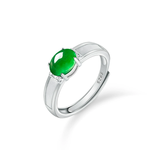 S925 <b>silver</b> <b>set</b> with natural A-grade jadeite egg-shaped gemstone <b>ring</b> in ice-grade jadeite. Women's fashionable adjustable <b>ring</b> - Product Image 1