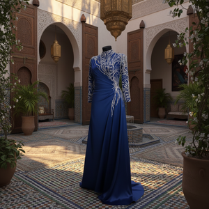 Vestido Largo sin Mangas de Satén de Seda 100% de Diseño Tradicional Marroquí, Estilo Vintage para Fiesta o Noche, Elegante, Ecológico y con un Toque Real - Product Image 3