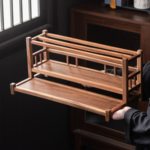 Walnut Wood Display Shelf Square <b>Teacup</b> Holder Chinese Style Tea Set Storage Rack Small Desktop Organizer - Product Image 1