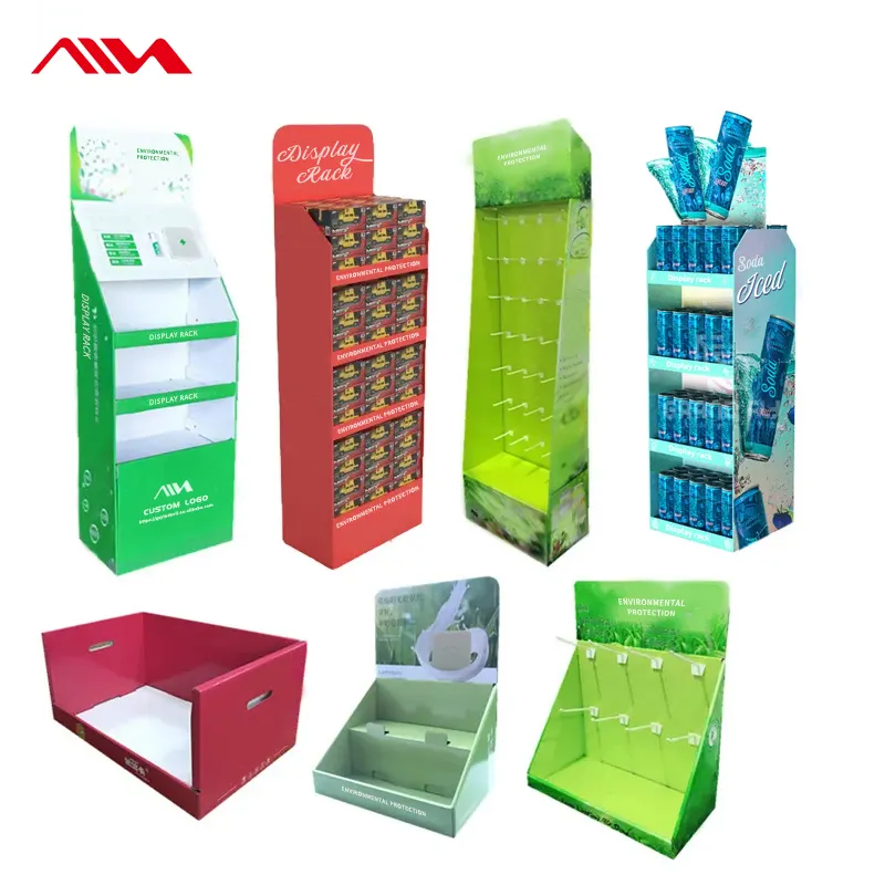 Hot Sale Customized Corrugated Cardboard Energy Drink Beverages Display Stand Racks Cardboard Bottle Floor Display Stands